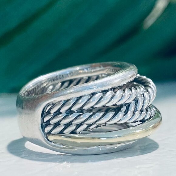 David Yurman Silver Gold Crossover Ring Size 7 - Picture 6 of 8
